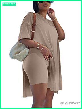 Women's Plus Size Short Set 2 Piece Outfit V Neck Biker Shorts Tracksuit Summer